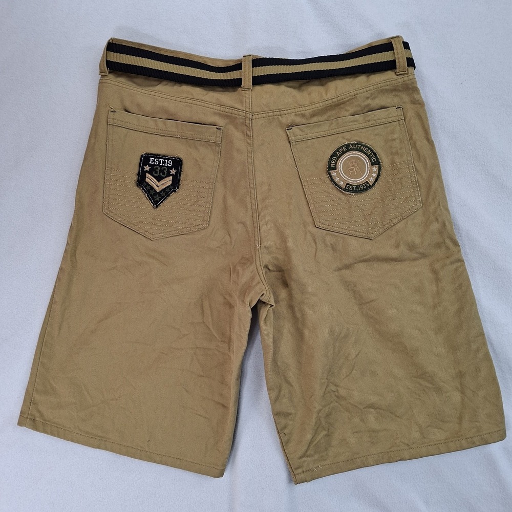 Red‎ Ape Shorts Men's 44x14 Belt Khaki Jean Shorts Authentic Patches Embroidered